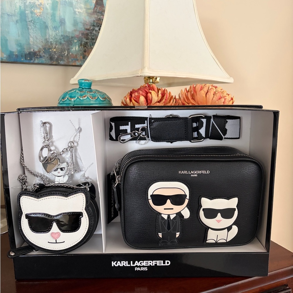 NWT Karl Lagerfeld Paris Maybelle Choupette crossbody, mini bag and keychain set